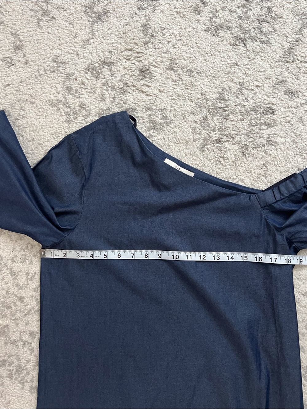 Tibi Chambray Off Shoulder Dress Designer Ruffle Mini Dark Blue Women’s 6 - Picture 6 of 7
